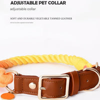 Premium Leather Pet Collar and Leash - Soft, Strong Braided Rope (Pink green - Size S)