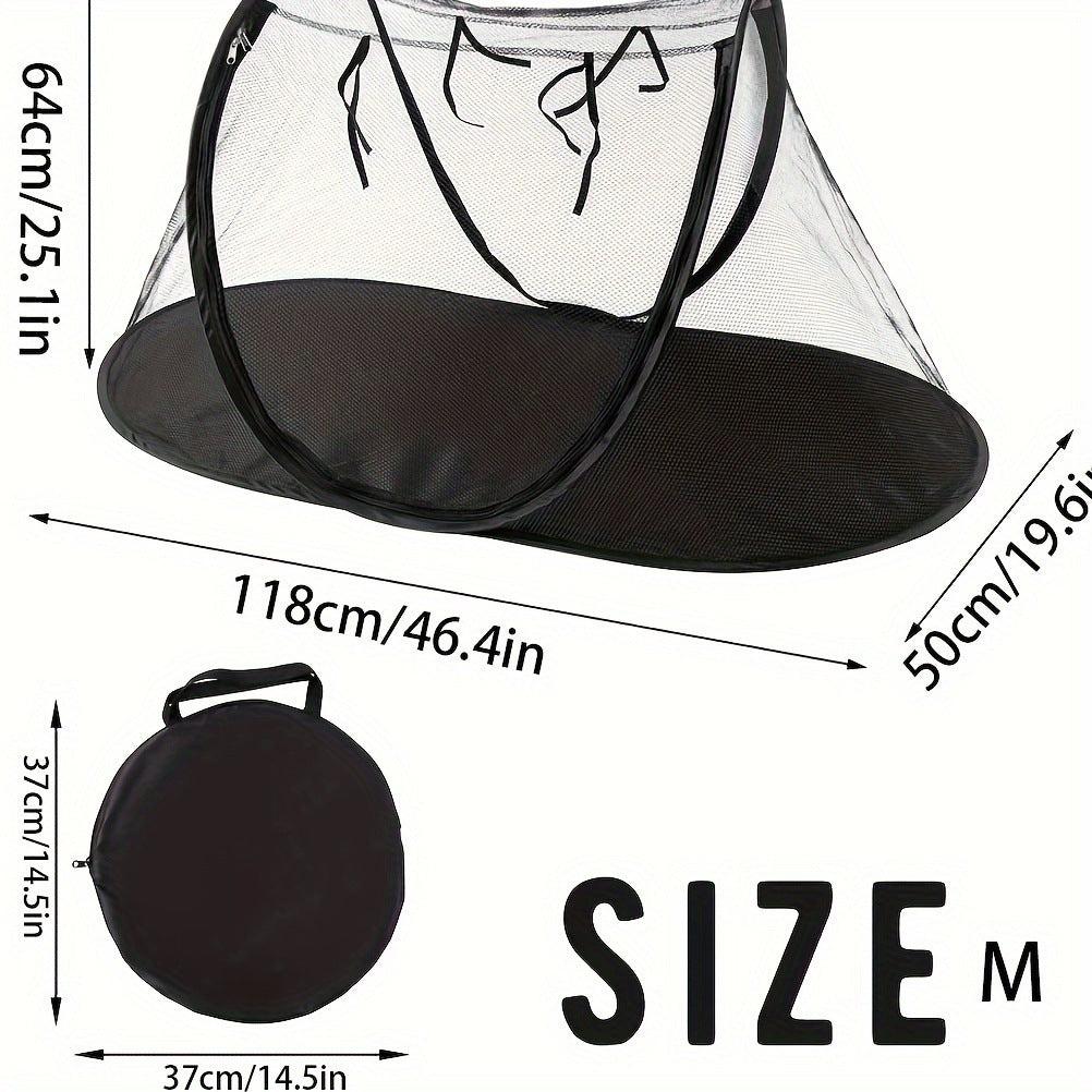 Black Portable Pop-Up Pet Tent - Lightweight Foldable Outdoor Enclosure for Dogs & Cats, Breathable Mesh Travel Kennel