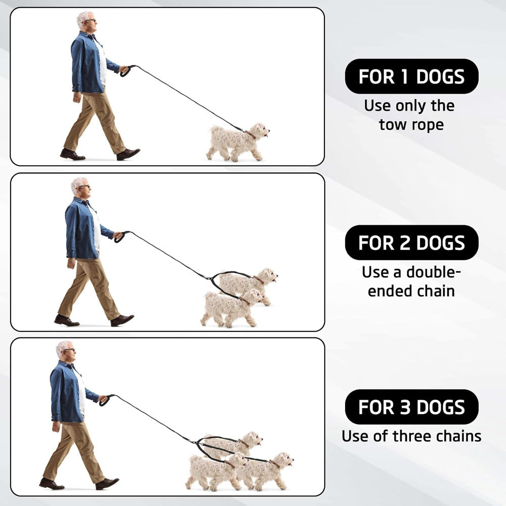 Red 3-in-1 Tangle-Free Dog Leash for 1-3 Dogs - Heavy Duty Bungee Coupler with Reflective Stitching & Padded Handle