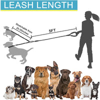 Pink 3-in-1 Tangle-Free Dog Leash for 1-3 Dogs - Heavy Duty Bungee Coupler with Reflective Stitching & Padded Handle