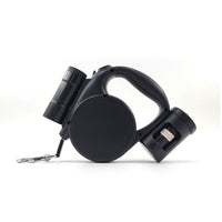 Black 3-in-1 Retractable Dog Leash with LED Flashlight & Poop Bag Dispenser | Heavy Duty Tangle-Free Leash for Safe Night Walks