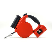 Red 3-in-1 Retractable Dog Leash with LED Flashlight & Poop Bag Dispenser | Heavy Duty Tangle-Free Leash for Safe Night Walks