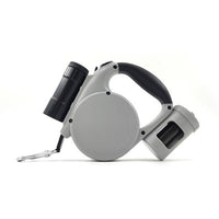 Grey 3-in-1 Retractable Dog Leash with LED Flashlight & Poop Bag Dispenser | Heavy Duty Tangle-Free Leash for Safe Night Walks