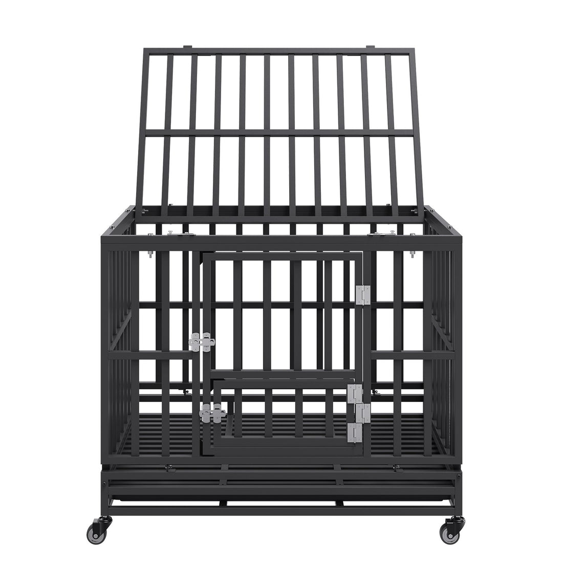 VEVOR Heavy Duty Dog Crate 38 in Metal Dog Kennel with Wheels and Removable Tray