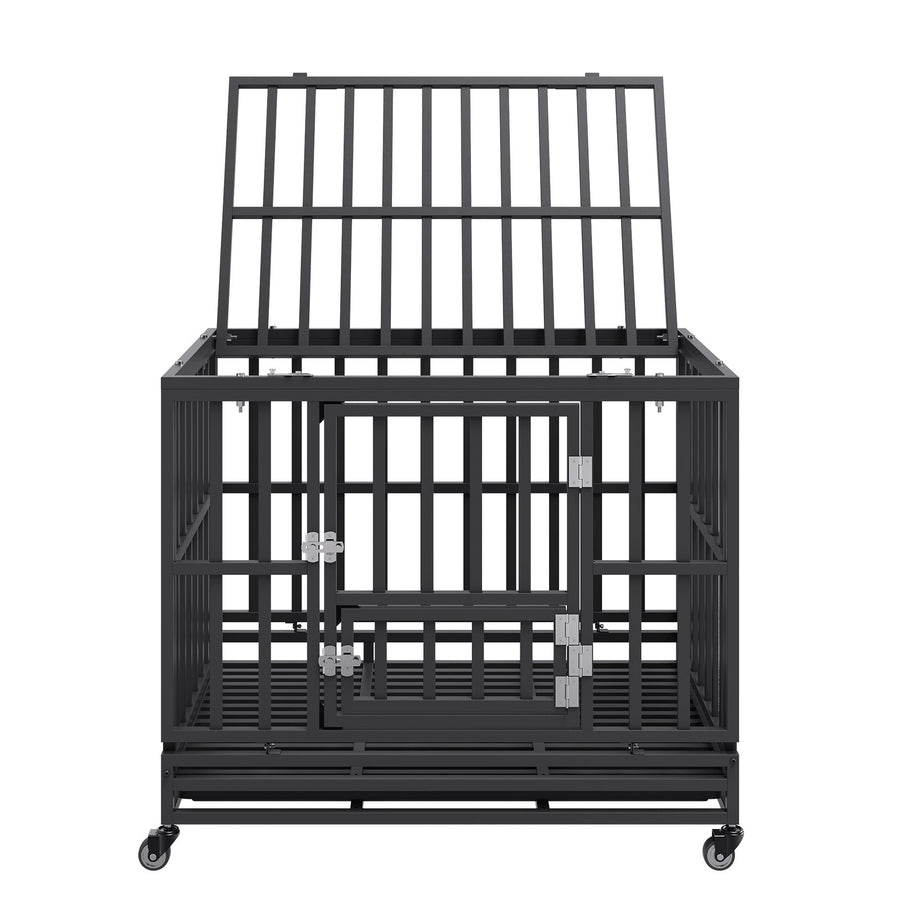 VEVOR Heavy Duty Dog Crate 38 in Metal Dog Kennel with Wheels and Removable Tray