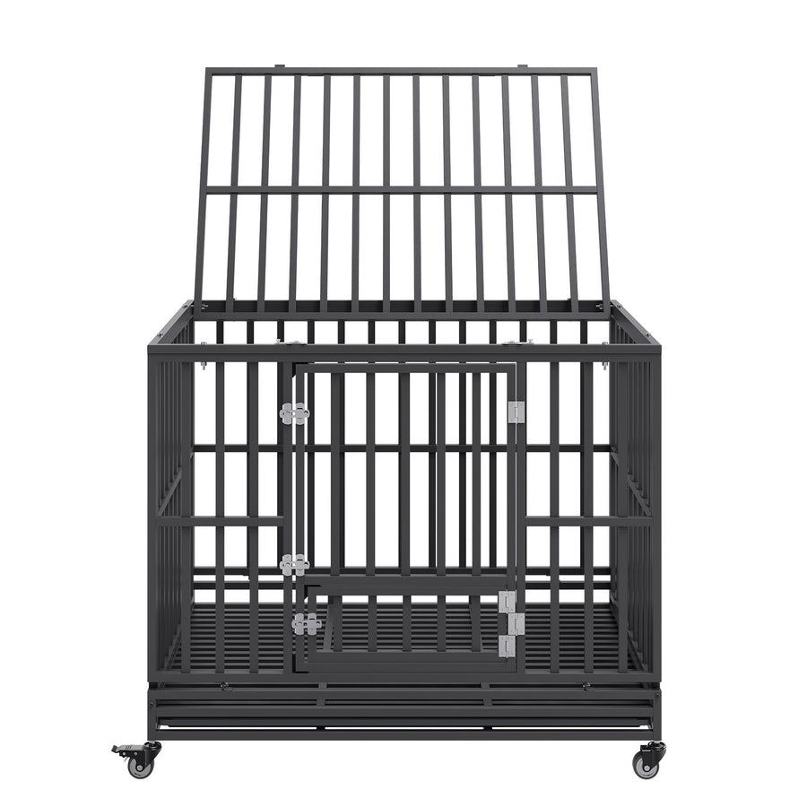 VEVOR 47 Inch Heavy Duty Dog Crate, Indestructible Dog Crate, 3-Door Heavy Duty Dog Kennel for Medium to Large Dogs with Lockable Wheels and Removable Tray, High Anxiety Dog Crate for Indoor & Outdoor