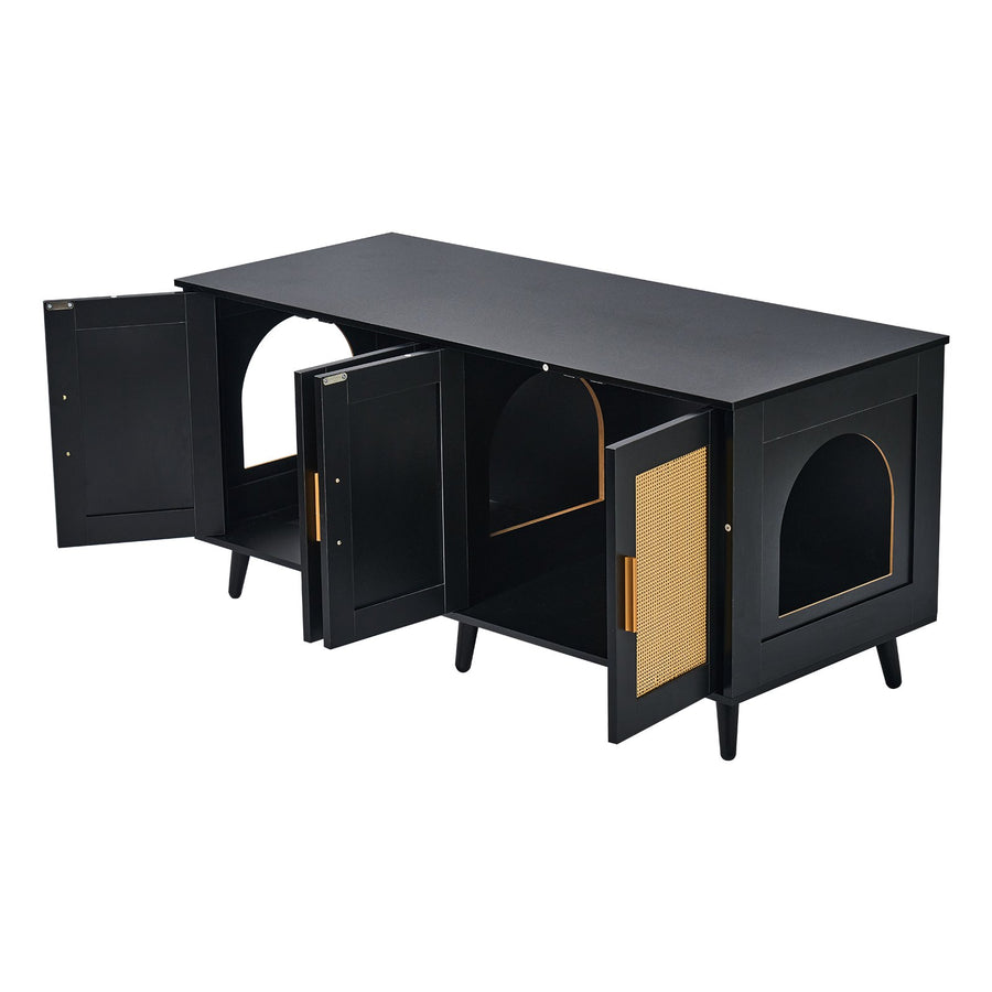 VEVOR Cat Litter Box Enclosure Wooden Litter Box Furniture Hidden 2 Rooms Black