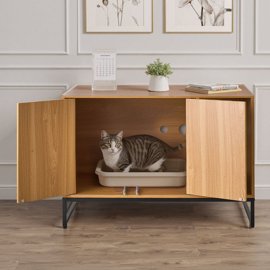 VEVOR Cat Litter Box Enclosure Furniture, 80 cm Hidden Litter Box Cabinet with Scratch Pad & Storage, Waterproof Cat Washroom End Table Cat House, Fit Most of Litterbox, for Bedroom Living Room