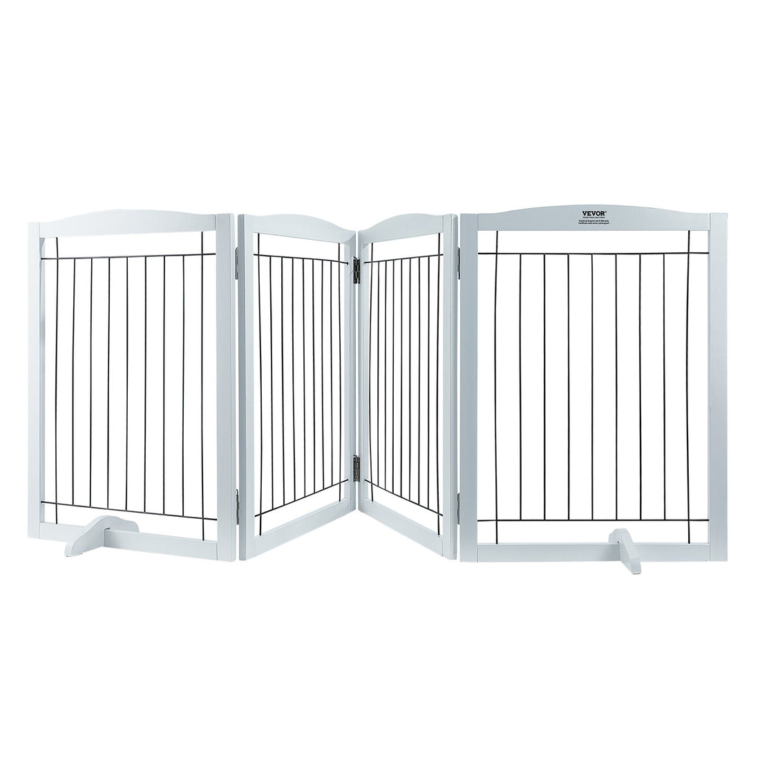 VEVOR Free Standing Dog Gate, 32" H x 96.5" W Freestanding Pet Gate, 4 Panels Foldable Dog Gate for Wide and Narrow Passageways, Expandable Dog Barrier with Silent Foot Support for Indoor, White