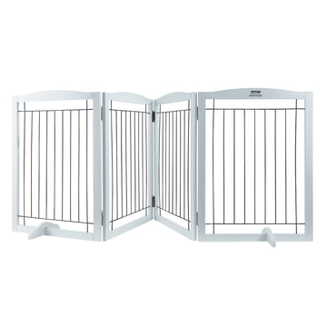 VEVOR Free Standing Dog Gate, 32" H x 96.5" W Freestanding Pet Gate, 4 Panels Foldable Dog Gate for Wide and Narrow Passageways, Expandable Dog Barrier with Silent Foot Support for Indoor, White